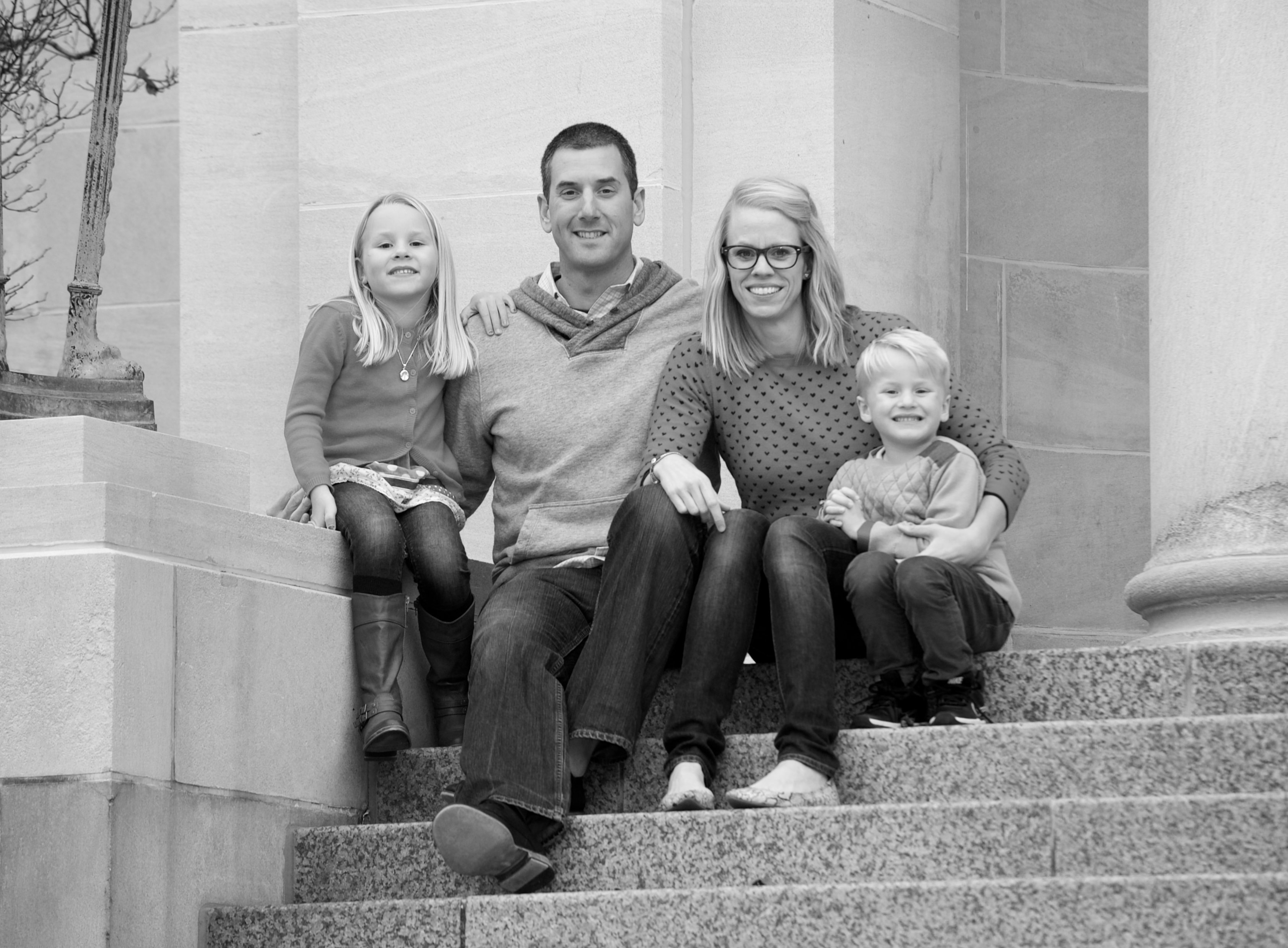 Family portrait on stone steps