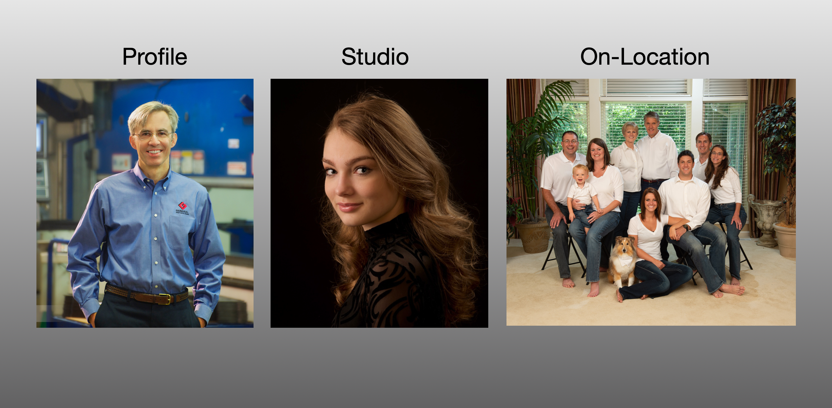 Studio and location portrait photography collage