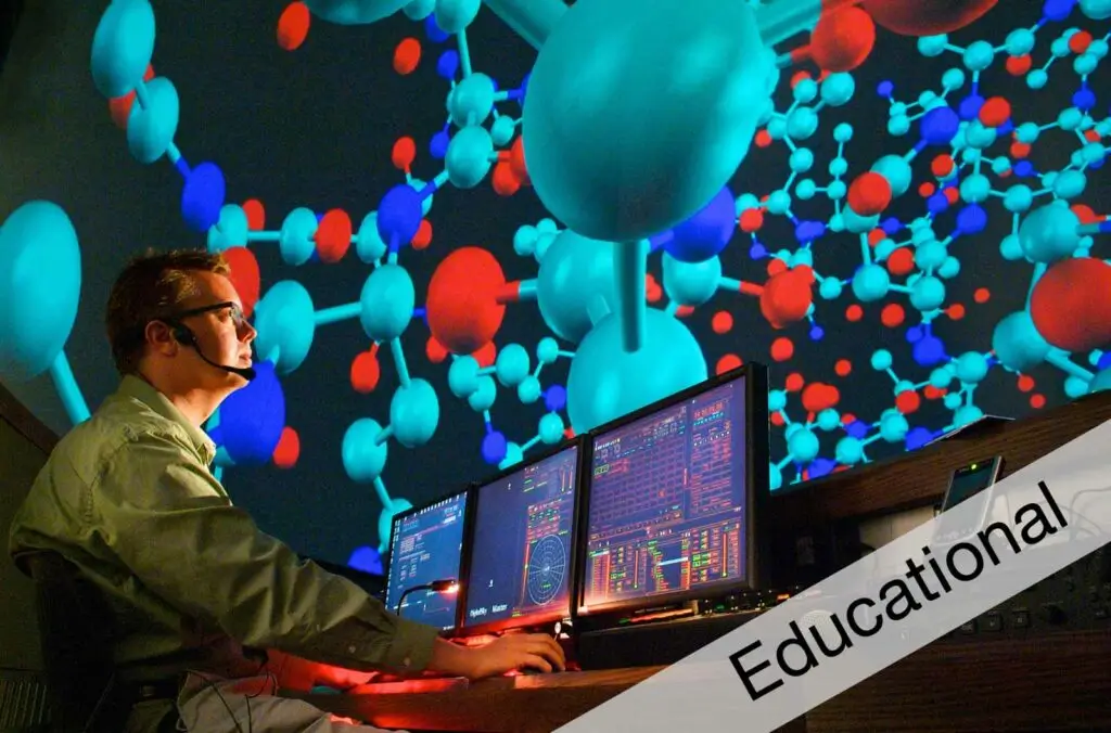 Researcher viewing molecular visualization display